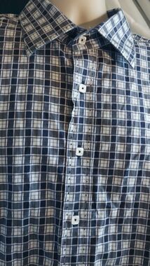 Mens Long Sleeve XXL Shaped Fit Blue White Check Bugatchi
